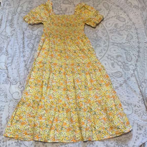 NWT ASOS Influence Floral Tiered Smock Dress Yellow Sz 10 - Picture 8 of 10